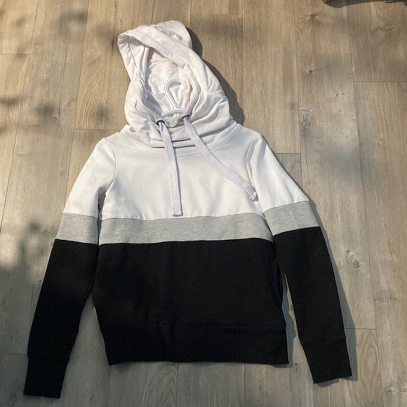 Ardenes hoodie black whit and grey striped size small - Picture 1 of 2